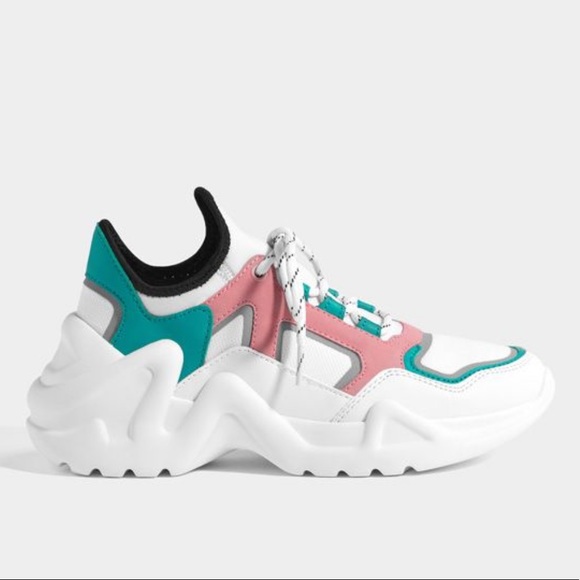 Bershka Shoes - BERSHKA TEAL AND PINK LEATHER SNEAKERS US 9